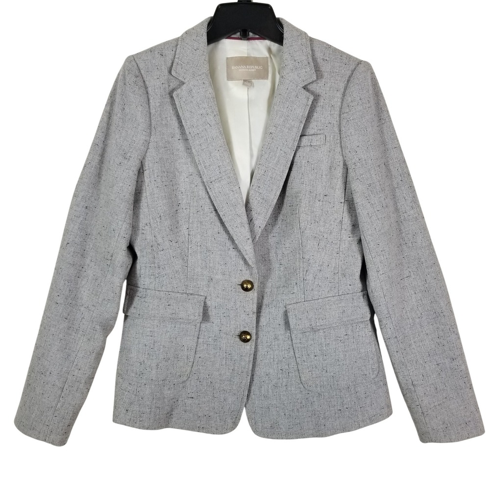 Banana Republic  Jacket Gray Wool Blend Blazer Elbow‎ Patches Womens 8